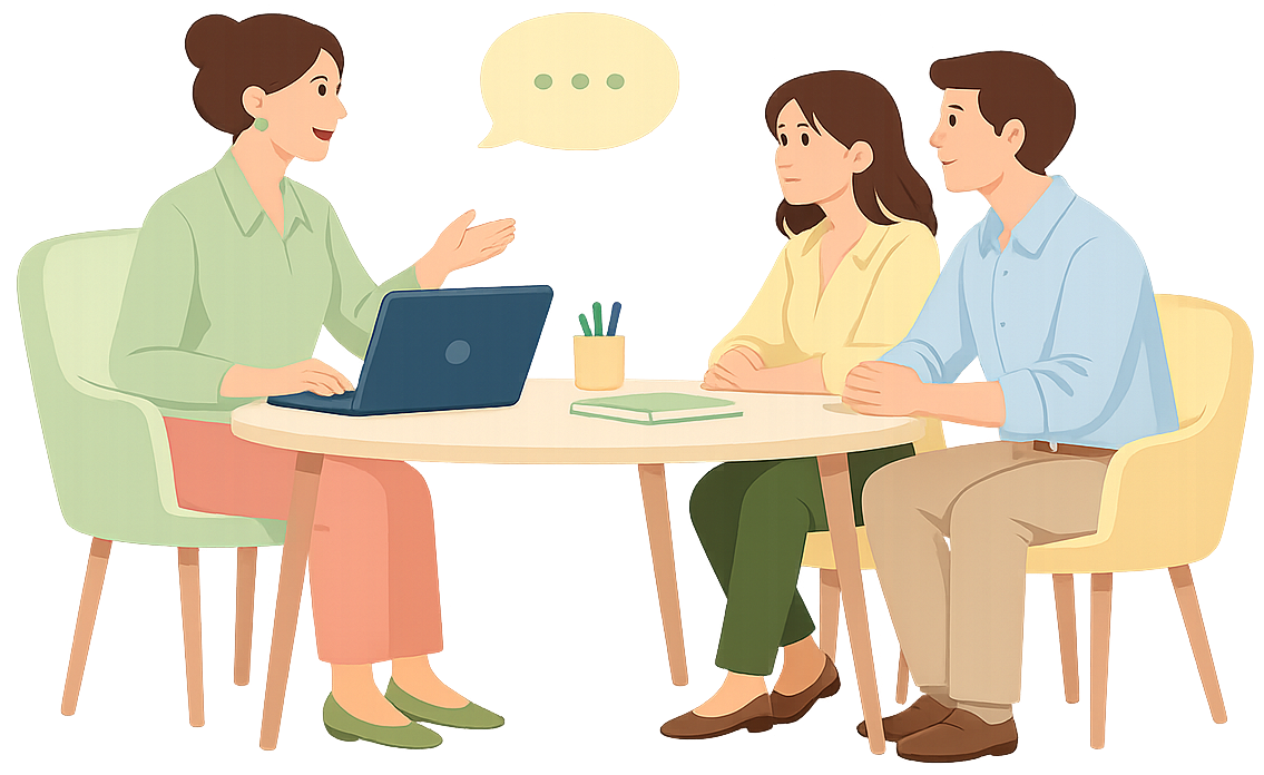 Family having a conversation at a table